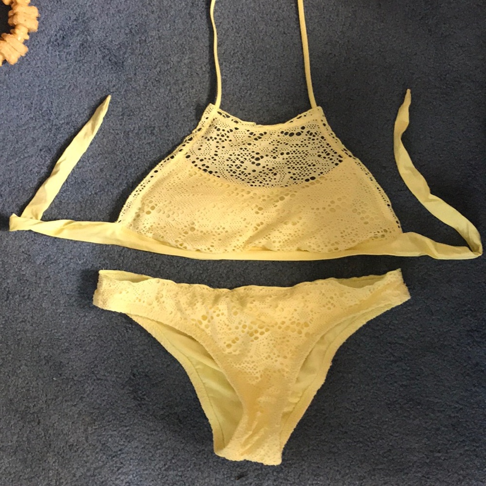 Yellow lace bikini